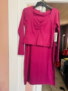 No Boundaries Fuchsia Ribbed Long Sleeve Dress